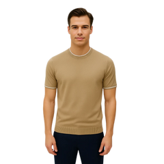 روبان قميص قطن محاك بياقة مستديرة - متعدد الألوان - متعدد المقاسات