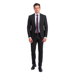 روبان بدلة منسوجة بقصة ضيقة - أسود - متعدد المقاسات