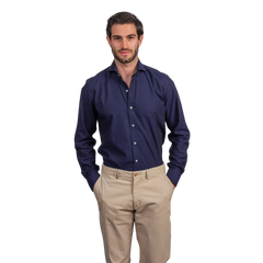 روبان قميص قطني جاكارد بقصة عادية - كحلي - متعدد المقاسات