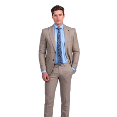 روبان بدلة ميلانج بقصة عادية - بيج - متعدد المقاسات