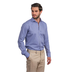 روبان قميص قطني منسوج بقصة عادية - أزرق - متعدد المقاسات