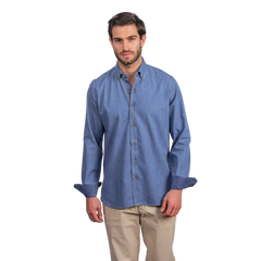 روبان قميص دنيم مغسول بقصة عادية - أزرق غامق - متعدد المقاسات