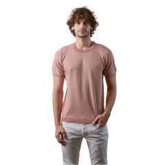 روبان تي شيرت قطن محاك ميلانج بياقة مستديرة - لون مرجاني - متعدد المقاسات