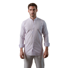 روبان قميص كتان قطني مخطط مغسول بقصة ضيقة - متعدد الألوان - متعدد المقاسات