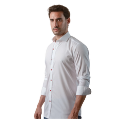 روبان قميص قطني ناعم سادة بقصة ضيقة - أبيض - متعدد المقاسات