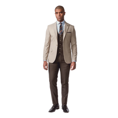 روبان بدلة هيرنجبون ثلاثية القطع بقصة ضيقة - بيج - متعدد المقاسات