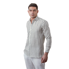 روبان قميص كتان مغسول مخطط بقصة عادية - متعدد الألوان - متعدد المقاسات