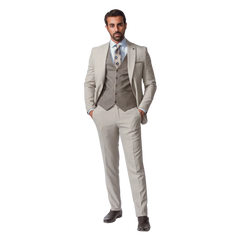 روبان بدلة ثلاثية القطع سادة منسوجة بقصة ضيقة - بيج - متعدد المقاسات