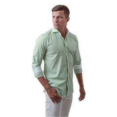 روبان قميص قطني مخطط بقصة ضيقة - متعدد الألوان - متعدد المقاسات