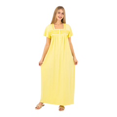 زكوتكس قميص نوم نسائي طويل – تطريز على الصدر – خليط قطن ناعم – ألوان متعددة – مقاسات متعددة