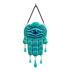 سعودي معلقة حائط سيراميك – كف فاطمة مع عين زرقاء – 20×10 سم – SF6