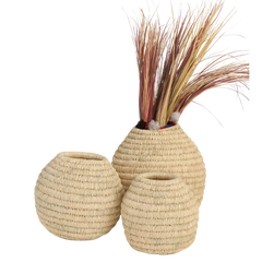 طقم فازات من الخوص الطبيعي المصنوع يدويًا