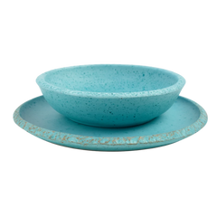 طقم أطباق خزفية يدوية باللون الفيروزي