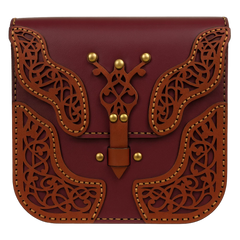 باست جاليري حقيبة جلد يدوي بنقوش عربية مفرغة – برغندي وجملي