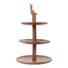 حجازه ستاند تقديم خشبي بثلاث طبقات مزين بتمثال طائر