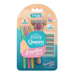 كوين باي لورد مجموعة العناية الأساسية مع 9 شرائط ترطيب للبشرة الحساسة + 3 ماكينات لحلاقة الحواجب