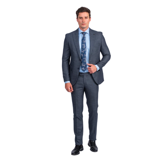 روبان بدلة ميلانج كحلي بقصة عادية - متعدد المقاسات