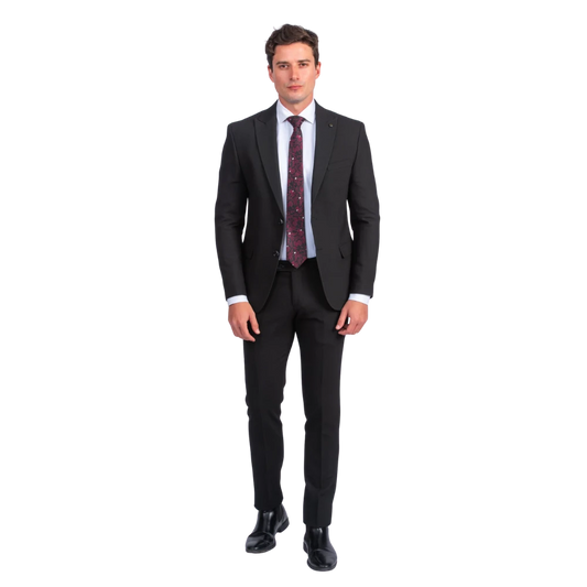 روبان بدلة منسوجة بقصة ضيقة - أسود - متعدد المقاسات