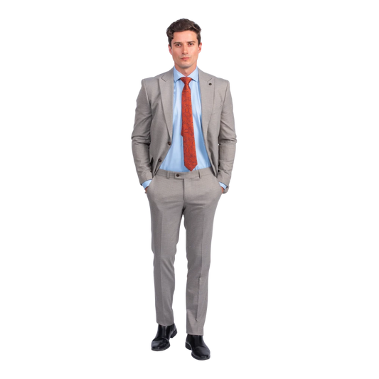 روبان بدلة مربعات دقيقة بقصة عادية - بيج - متعدد المقاسات