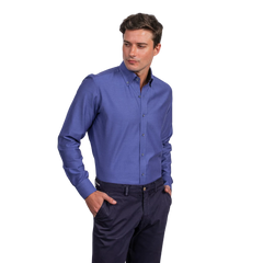 روبان قميص قطني منقوش بقصة عادية - أزرق - متعدد المقاسات