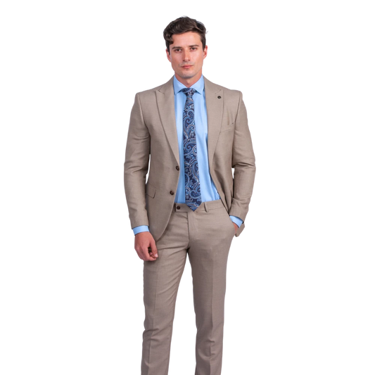 روبان بدلة ميلانج بقصة عادية - بيج - متعدد المقاسات