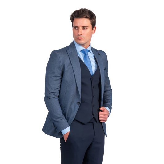 روبان بدلة منقطة بقصة ضيقة - 3 قطع - أزرق - متعدد المقاسات