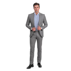 روبان بدلة ميلانج بقصة ضيقة - رمادي - متعدد المقاسات