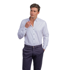 روبان قميص قطني بخطوط دقيقة - أبيض - متعدد المقاسات