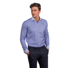 روبان قميص قطني منسوج بأزرار أكمام - أزرق - متعدد المقاسات