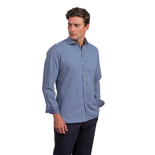 روبان قميص دنيم مغسول بقصة ضيقة - متعدد الألوان - متعدد المقاسات