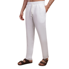 روبان بنطال كتان نقي مغسول - أبيض - متعدد المقاسات