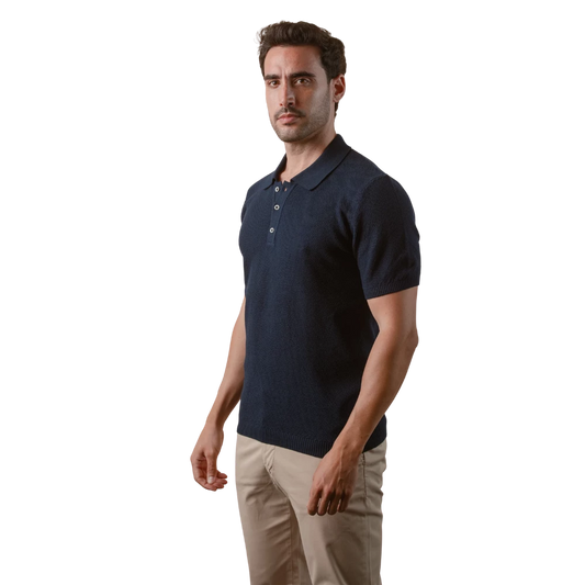 روبان قميص بولو قطني محبوك مثقب - كحلي - متعدد المقاسات