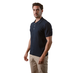 روبان قميص بولو قطني محبوك مثقب - كحلي - متعدد المقاسات