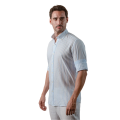 روبان قميص كتان قطني مخطط مغسول بقصة عادية - متعدد الألوان - متعدد المقاسات