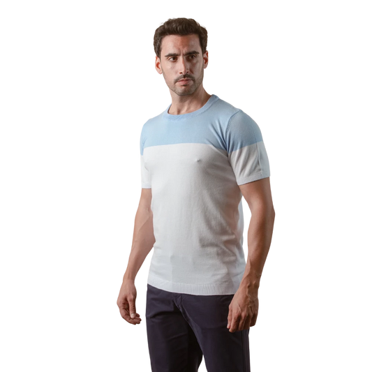 روبان قميص قطني محبوك بياقة دائرية - أزرق مايا - متعدد المقاسات