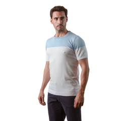 روبان قميص قطني محبوك بياقة دائرية - أزرق مايا - متعدد المقاسات