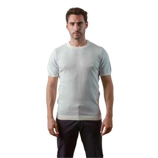 روبان تي شيرت قطن محاك ميلانج بياقة مستديرة - متعدد الألوان - متعدد المقاسات