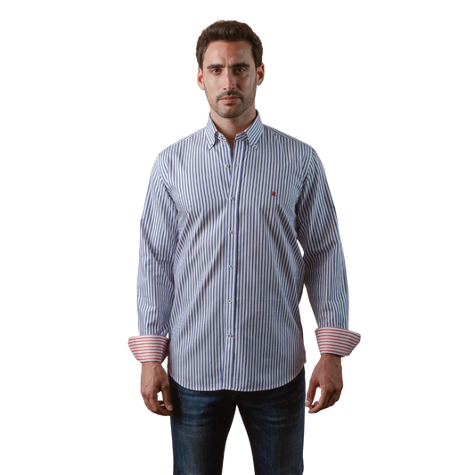 روبان قميص قطني مخطط بقصة عادية - متعدد الألوان - متعدد المقاسات