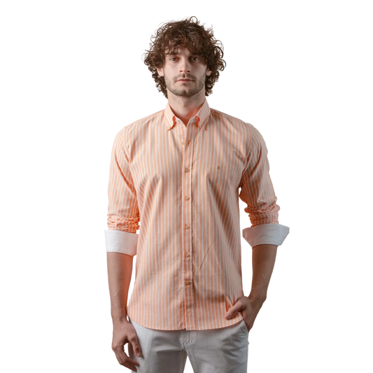 روبان قميص أوكسفورد قطني مخطط مغسول بقصة عادية - متعدد الألوان - متعدد المقاسات