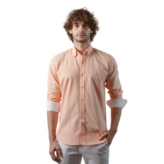 روبان قميص أوكسفورد قطني مخطط مغسول بقصة عادية - متعدد الألوان - متعدد المقاسات