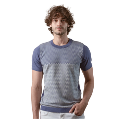 روبان تي شيرت قطن محاك بياقة مستديرة بنقشة متعرجة - متعدد الألوان - متعدد المقاسات