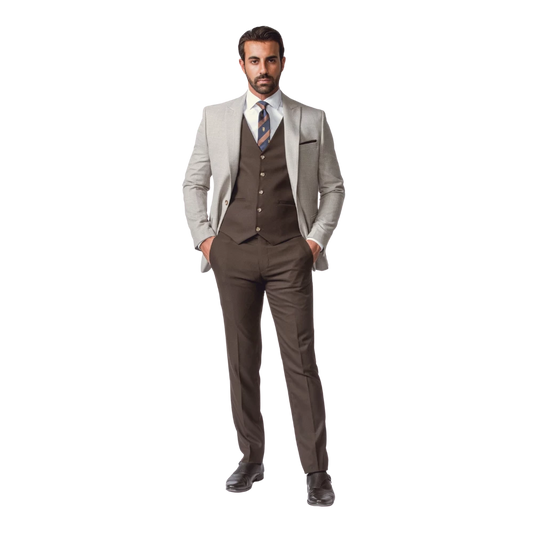 روبان بدلة هيرنجبون ثلاثية القطع بقصة ضيقة - رمادي فاتح - متعدد المقاسات