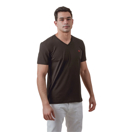 روبان تيشيرت قطني برقبة V بقصة ضيقة - متعدد الألوان - متعدد المقاسات