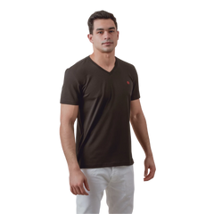 روبان تيشيرت قطني برقبة V بقصة ضيقة - متعدد الألوان - متعدد المقاسات