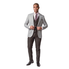 روبان بدلة هيرنغبون ثلاثية القطع بقصة ضيقة - رمادي - متعدد المقاسات