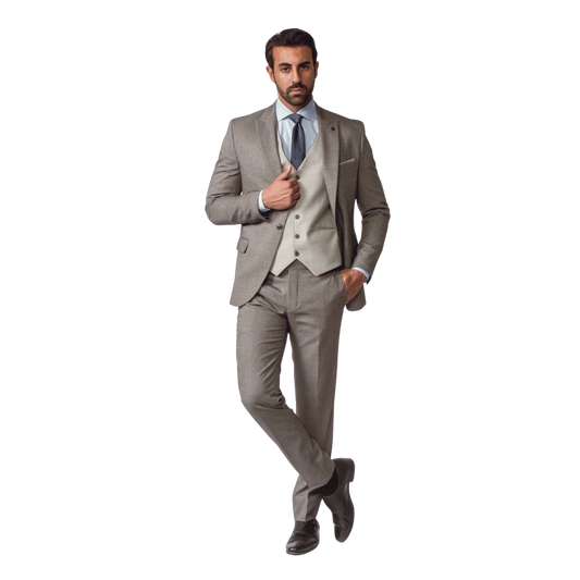 روبان بدلة ثلاثية القطع بقصة ضيقة - بيج - متعدد المقاسات