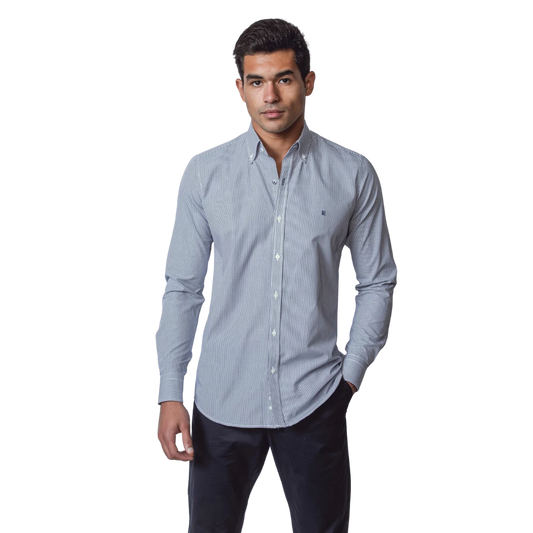 روبان قميص بوبلين مخطط بقصة ضيقة - متعدد الألوان - متعدد المقاسات