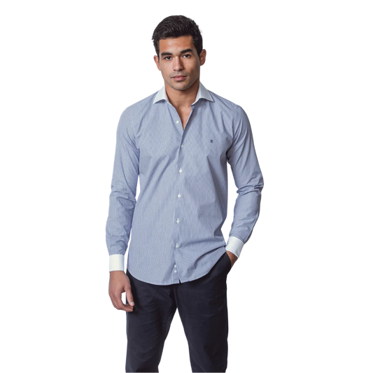 روبان قميص بوبلين مخطط بقصة عادية بأزرار أكمام - متعدد الألوان - متعدد المقاسات