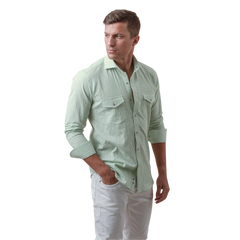 روبان قميص قطني مخطط بنسيج مجعد بقصة ضيقة - متعدد الألوان - متعدد المقاسات