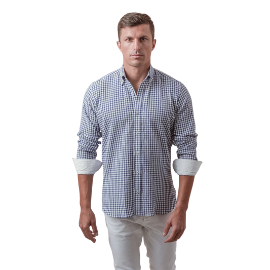 روبان قميص قطني مربعات بنسيج مجعد بقصة عادية - متعدد الألوان - متعدد المقاسات